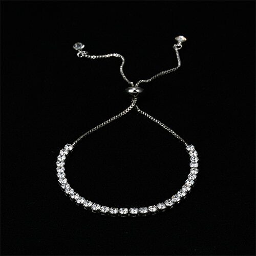 Rinhoo Charm Solid Silver Color Crystal Rhinestone Bangle