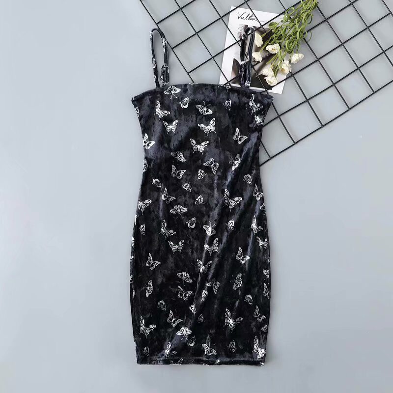 Sexy vintage retro velvet butterfly dress tight club