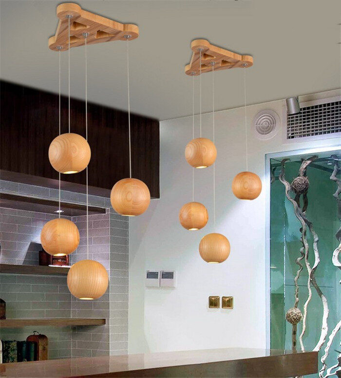 Nordic wood solid ball chandelier creative personality living
