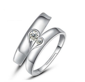 Silver heart diamond ring couple love wedding engagement