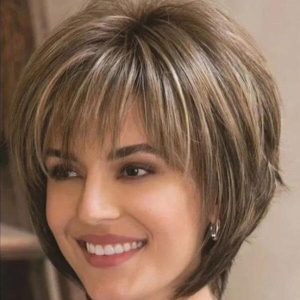 Mixed Blonde Brown Short Wigs Natural Hair Heat