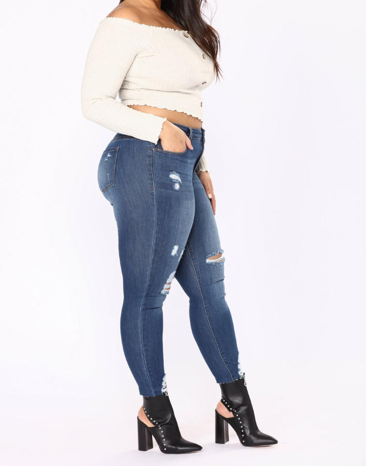 New large size women's hole dark blue jeans