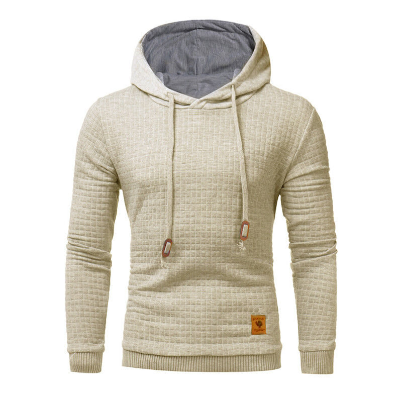 fo Square Pattern Quilted Classic Men's Casual Hoodies