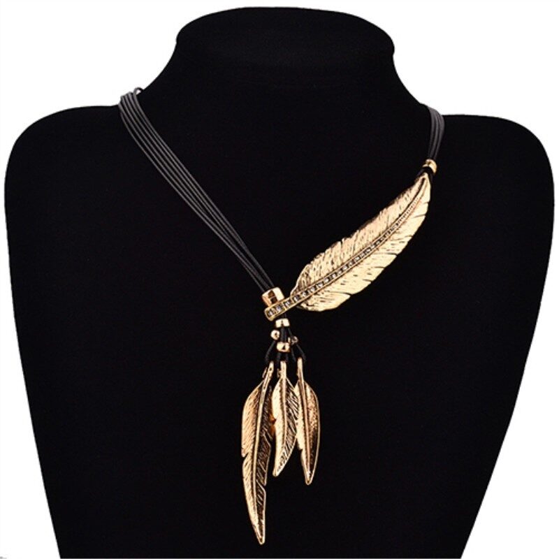 3 Colors Black Rope Multilayer Feather Leaf Tassels