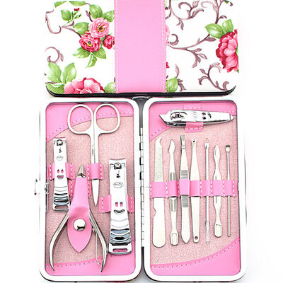 Nail Clipper Set Stainless Steel 12 Piece Pink