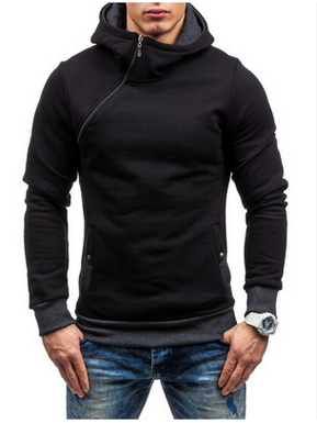 Brand Hoodie Oblique Zipper Solid Color Hoodies Men