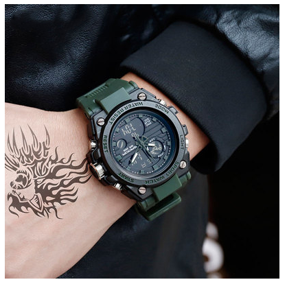 Watch double display time men's waterproof