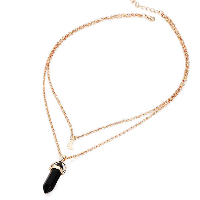 Natural stone glass hexagonal necklace European and American