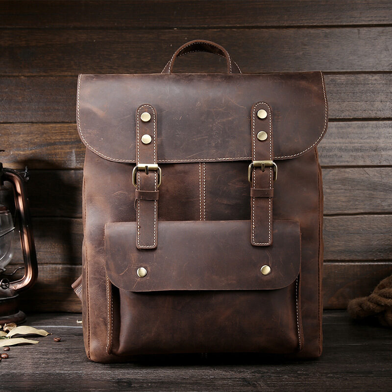 Men's backpack Bag retro crazy horse leather casual