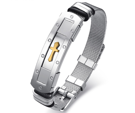Stainless Steel Cross Bible Charm Bracelet Wristband