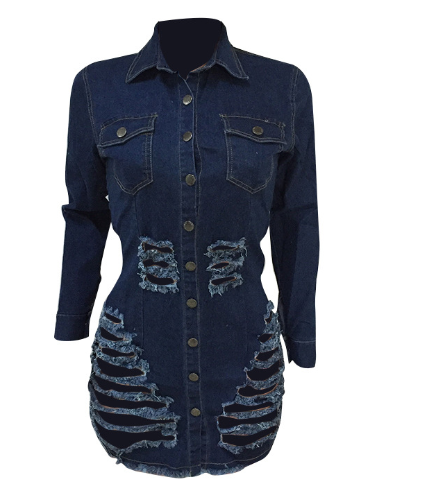 Shredded denim dress casual