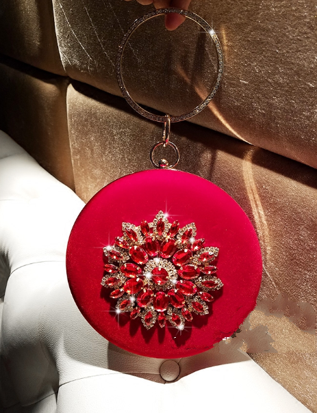 Lolibox Women Bags Evening Clutch Velvet Diamond Ring
