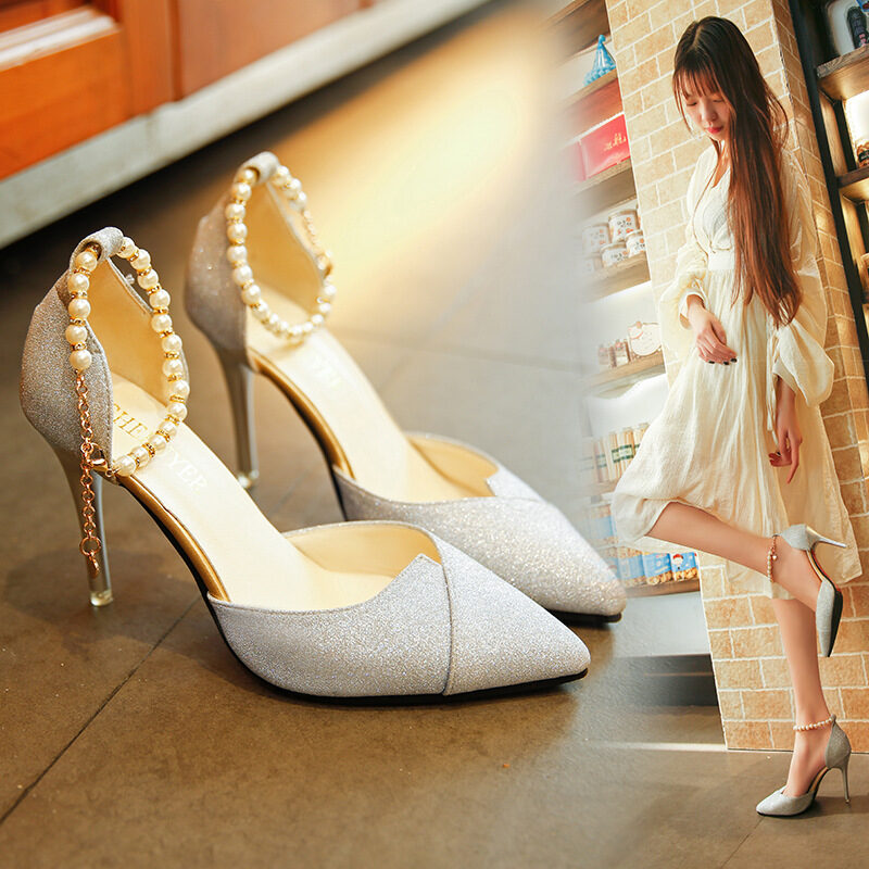 women pumps pearl bead High Heels shoes sequined
