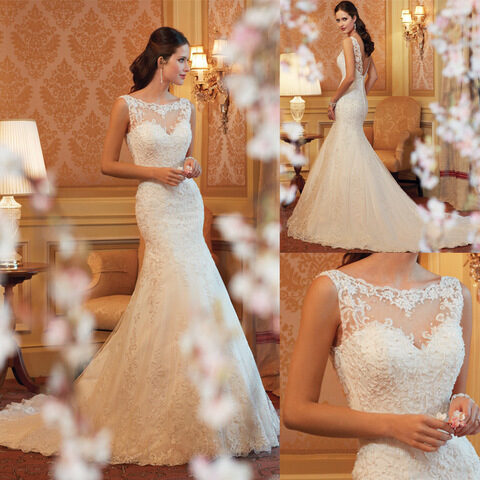 Fishtail Wedding Dress Sleeveless Lace Evening