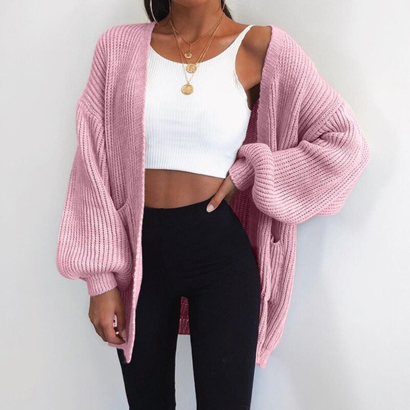Solid color loose European and American sweater mid-length