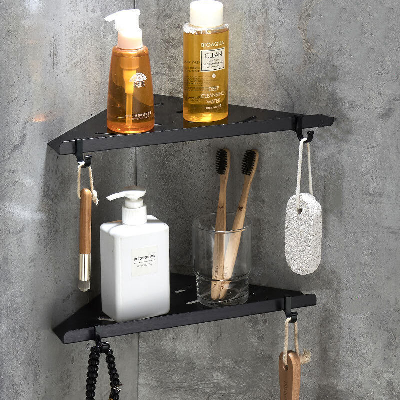 Wall Mount Triangle Bathroom Shelves Floating Black Shelf