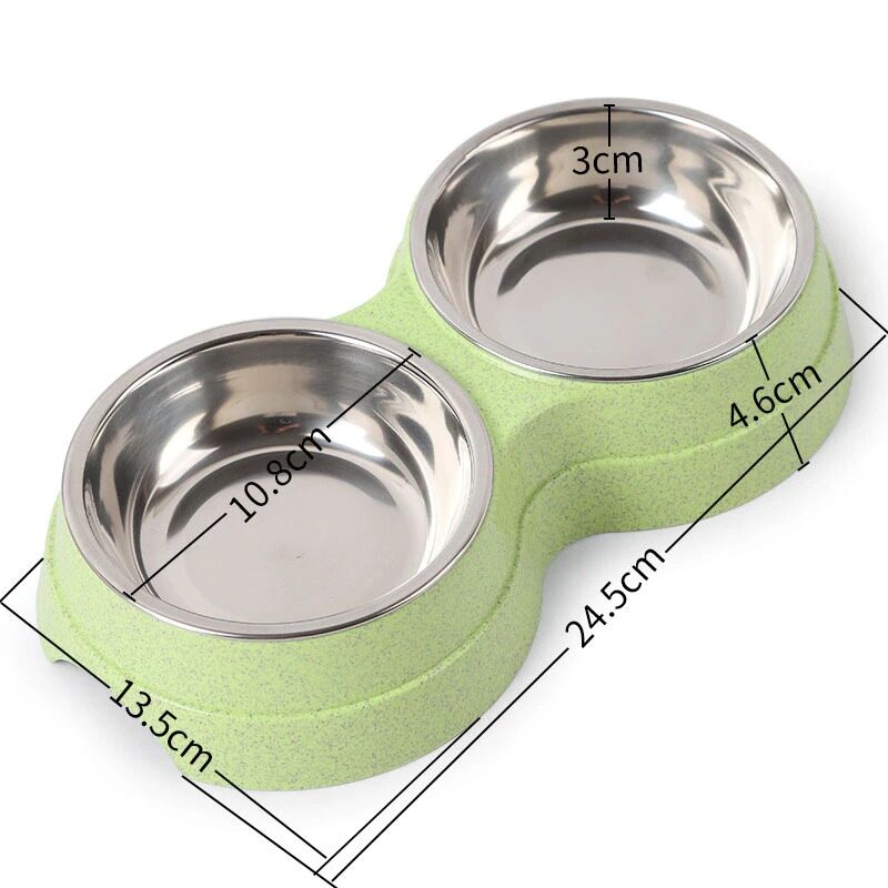 Double Pet Bowls Dog Food Water Feeder Stainless