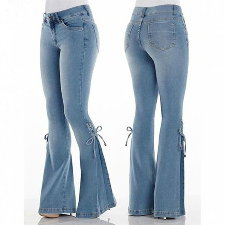 Ladies jeans mid-waisted denim trousers stretch