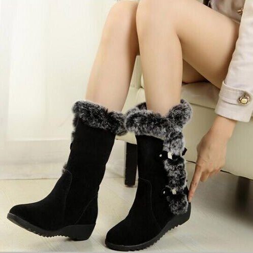 Snow Boots Mid-calf Faux Fur Plush Winter Women