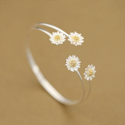 S925 Sterling Silver Bracelet sweet temperament double Daisy