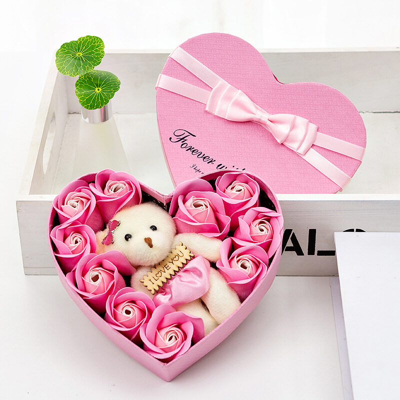 10 Soap Flower Rose Gift Box Bear Christmas