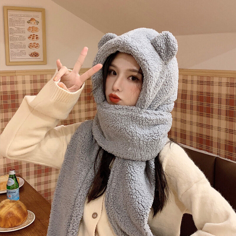 Cute winter plush scarf in autumn