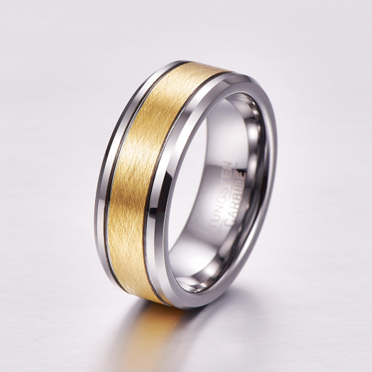 Men's 8mm Gold Color Brushed Center Two Grooves