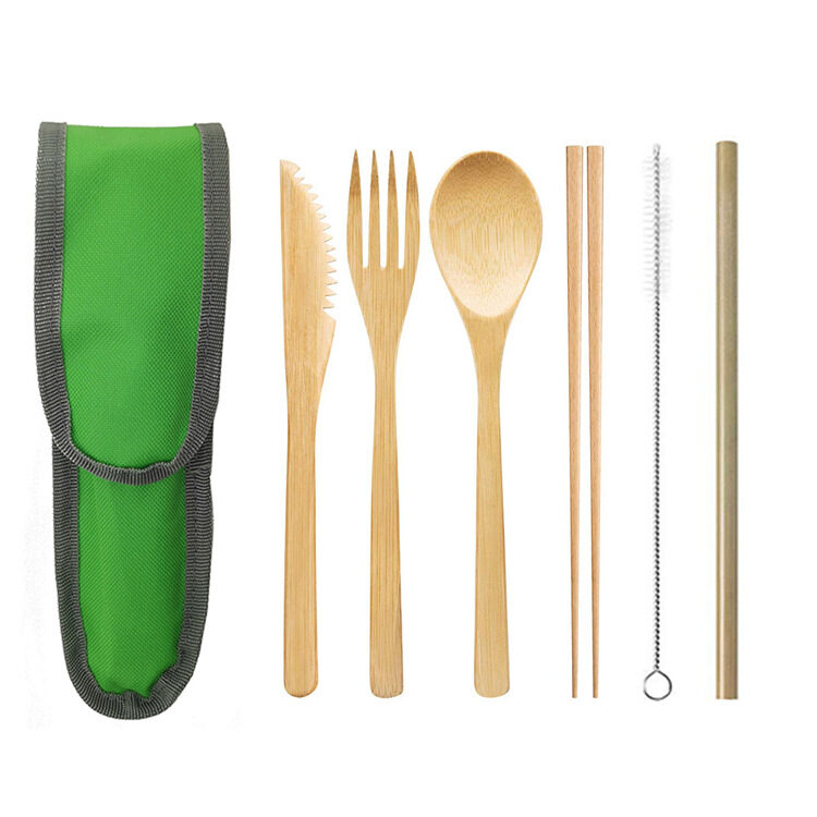 Portable Travel Bamboo Cutlery Stainless Steel Straw Chopsticks