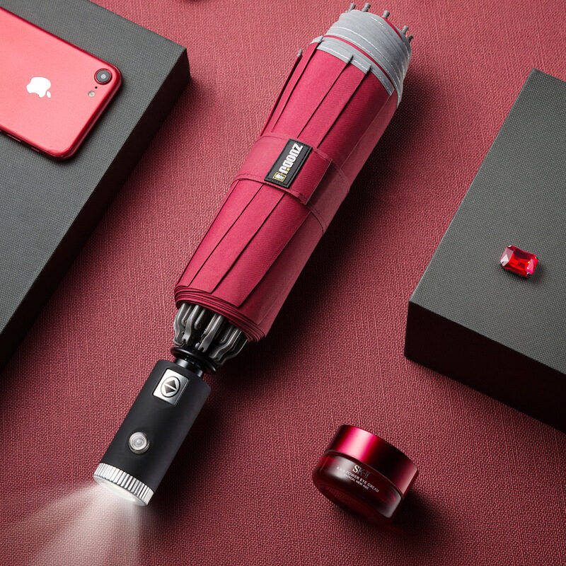 LED Flashlight Lighting Rain and Sunshine Folding Umbrella