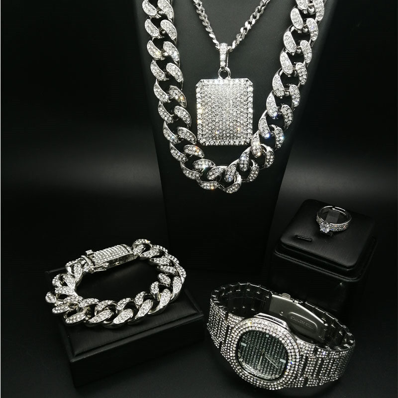Hiphop full diamond cuban necklace men set