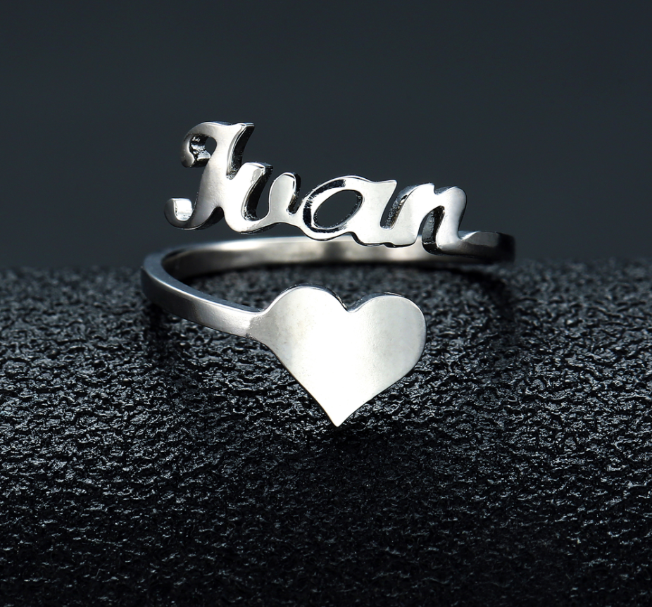 Name Men Women Ring Personalized Love Heart Fashion