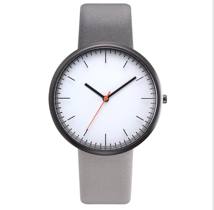 Women Watch Gray Contrast Leather Quartz Watches Lovers