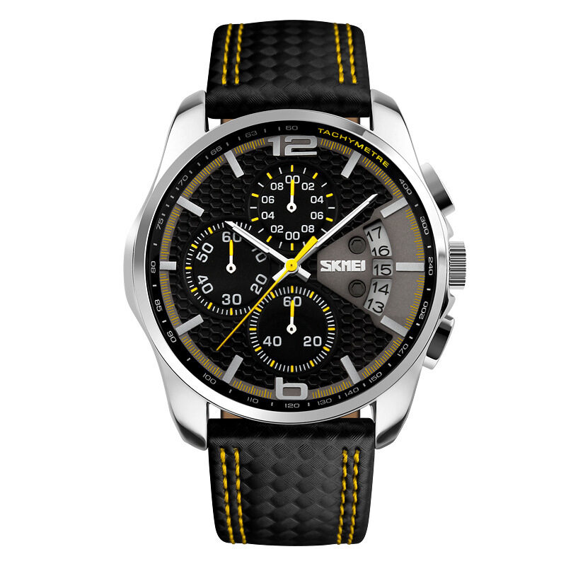 Leather quartz watch sports