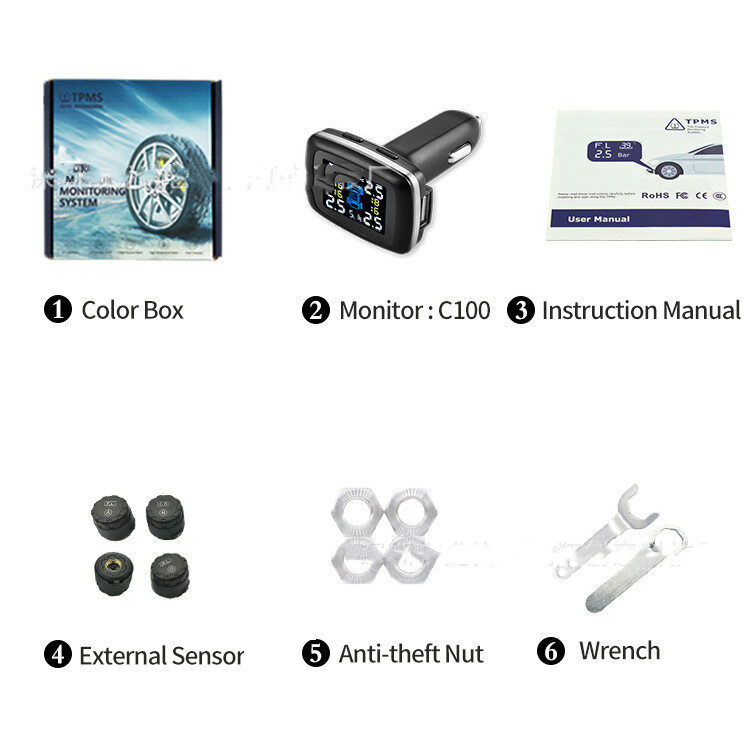 Tire Pressure Monitoring System Sensors Cigarette Lighter USB