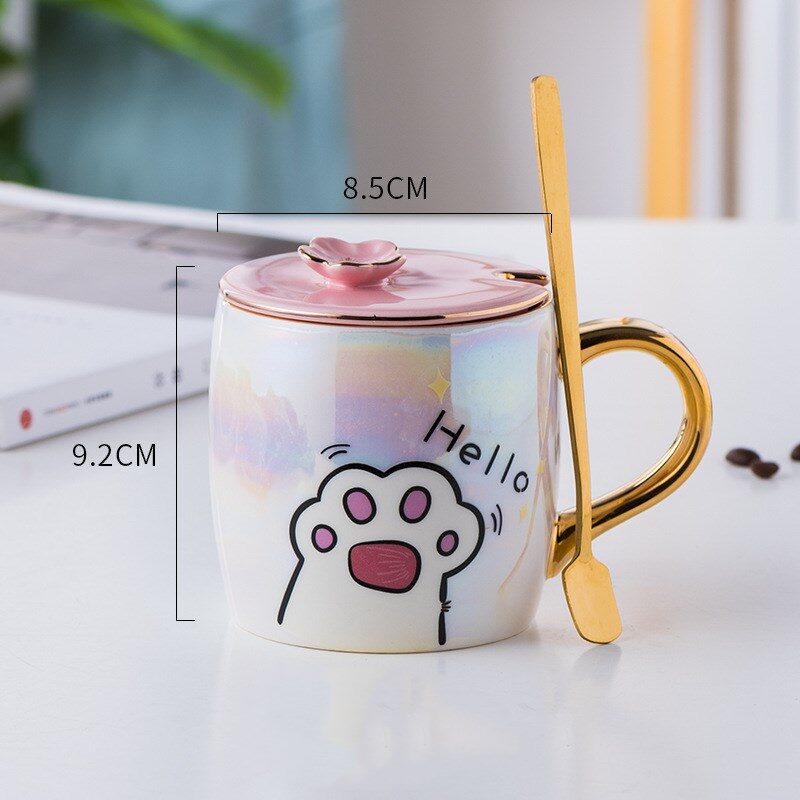 Cartoon Ceramics Mug With Lid and Spoon Coffee