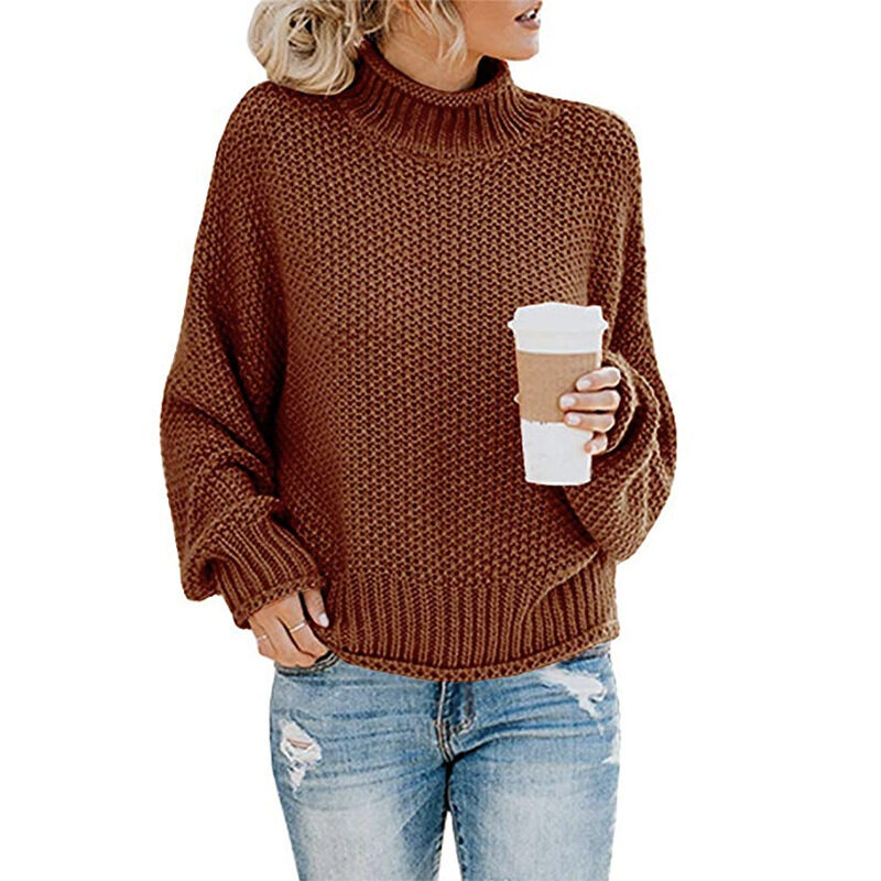 Solid Turtleneck Pullover Sweater Winter Fashion Casual Knitted