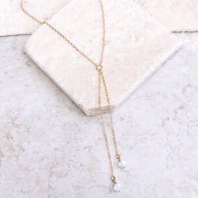 White pointed crystal necklace double chain delicate