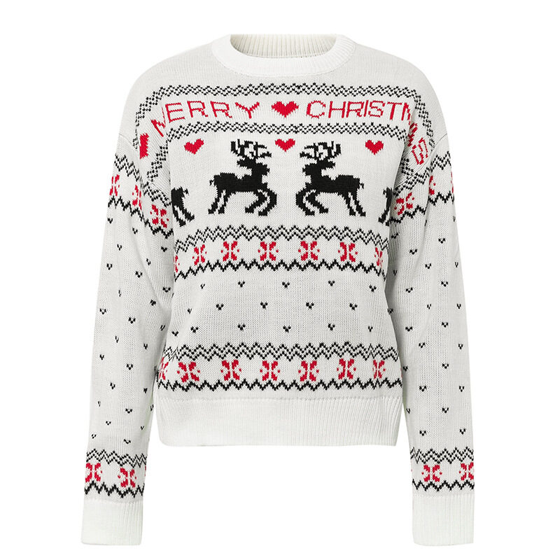 Cute Elk Heart Print Sweater Women Fashion Pullover