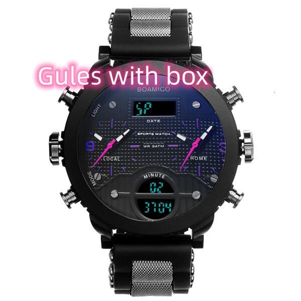 Men's watch electronic quartz double display 3 time