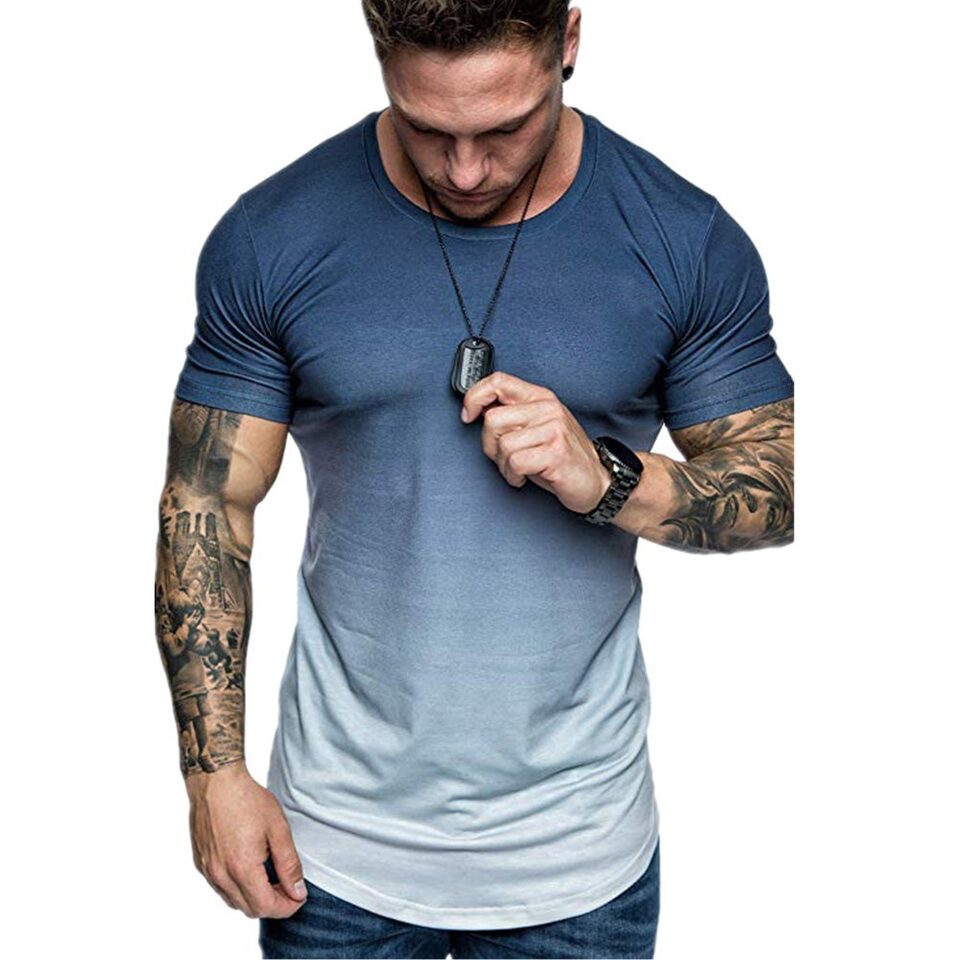 Gradient T-shirt Summer Round Neck Short Sleeve Men