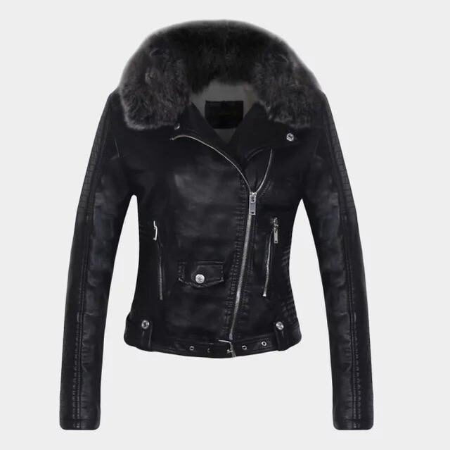 Detachable Fur Collar Warm Faux Leather Jacket