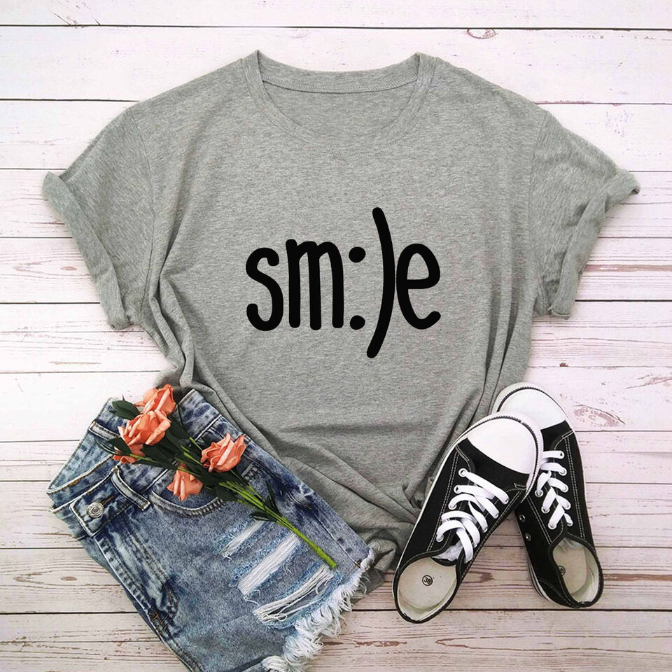 S-5XL Plus Size TShirt Women New Smile Letter