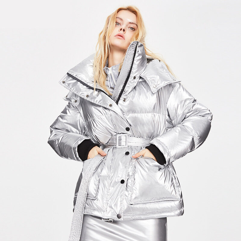 Winter Jacket Thick Mid-length Waist White Duck Down