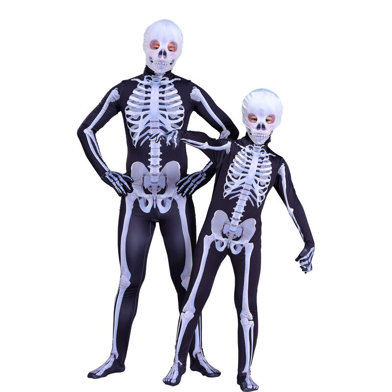 Halloween Skeleton Costume Scary Skull Jumpsuit Carnival Party