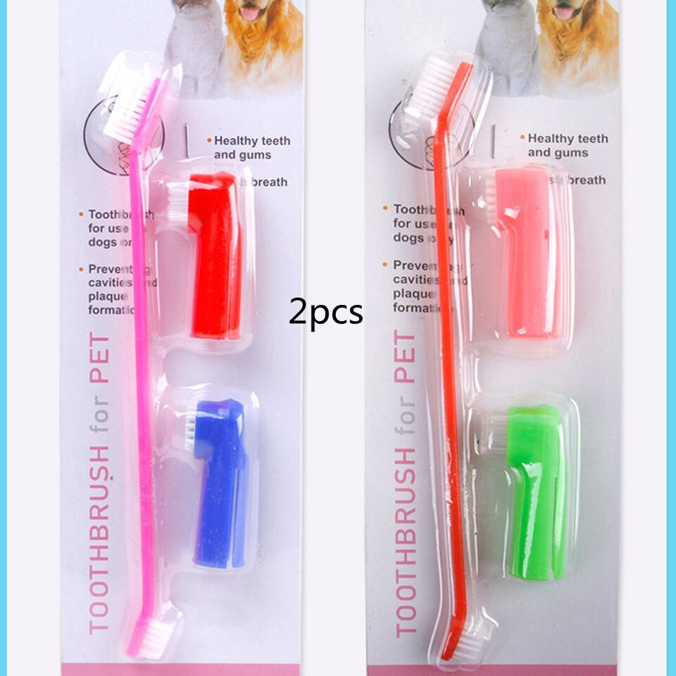 Double Head Toothbrush Soft Pet Finger Set Pets