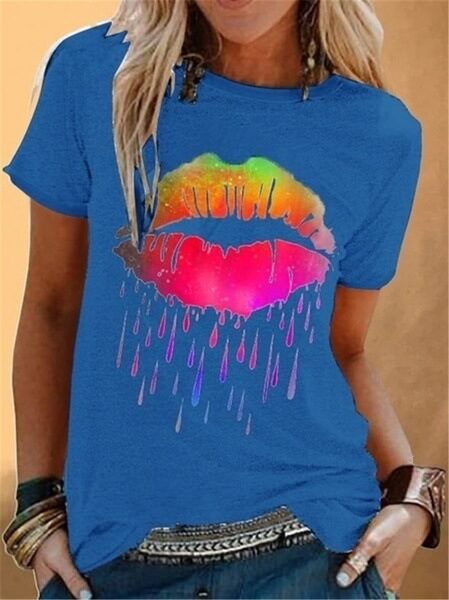 Sexy lips daisy print tops women's