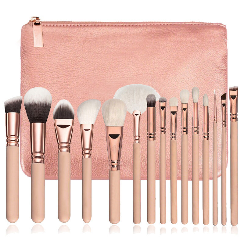 15 Makeup Brush With Bag Rose Gold Multi-function
