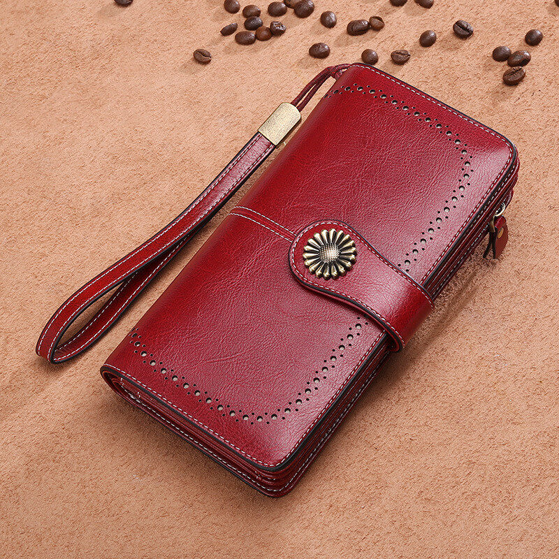 Hollow Women Clutch Leather Wallet Female Long Zipper