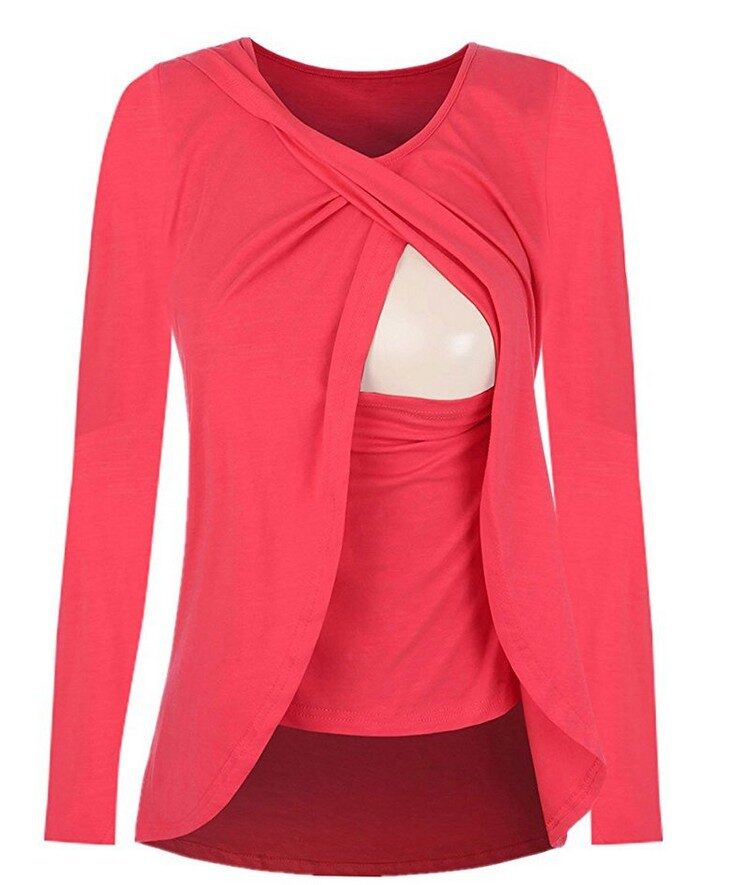 Europe maternity cotton round neck can uncover feeding