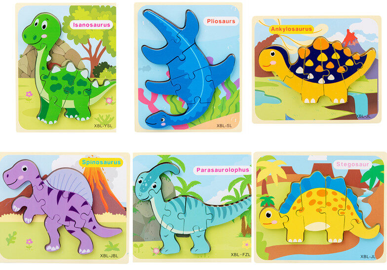 Baby Wooden Cartoon Dinosaur 3D Puzzle Jigsaw